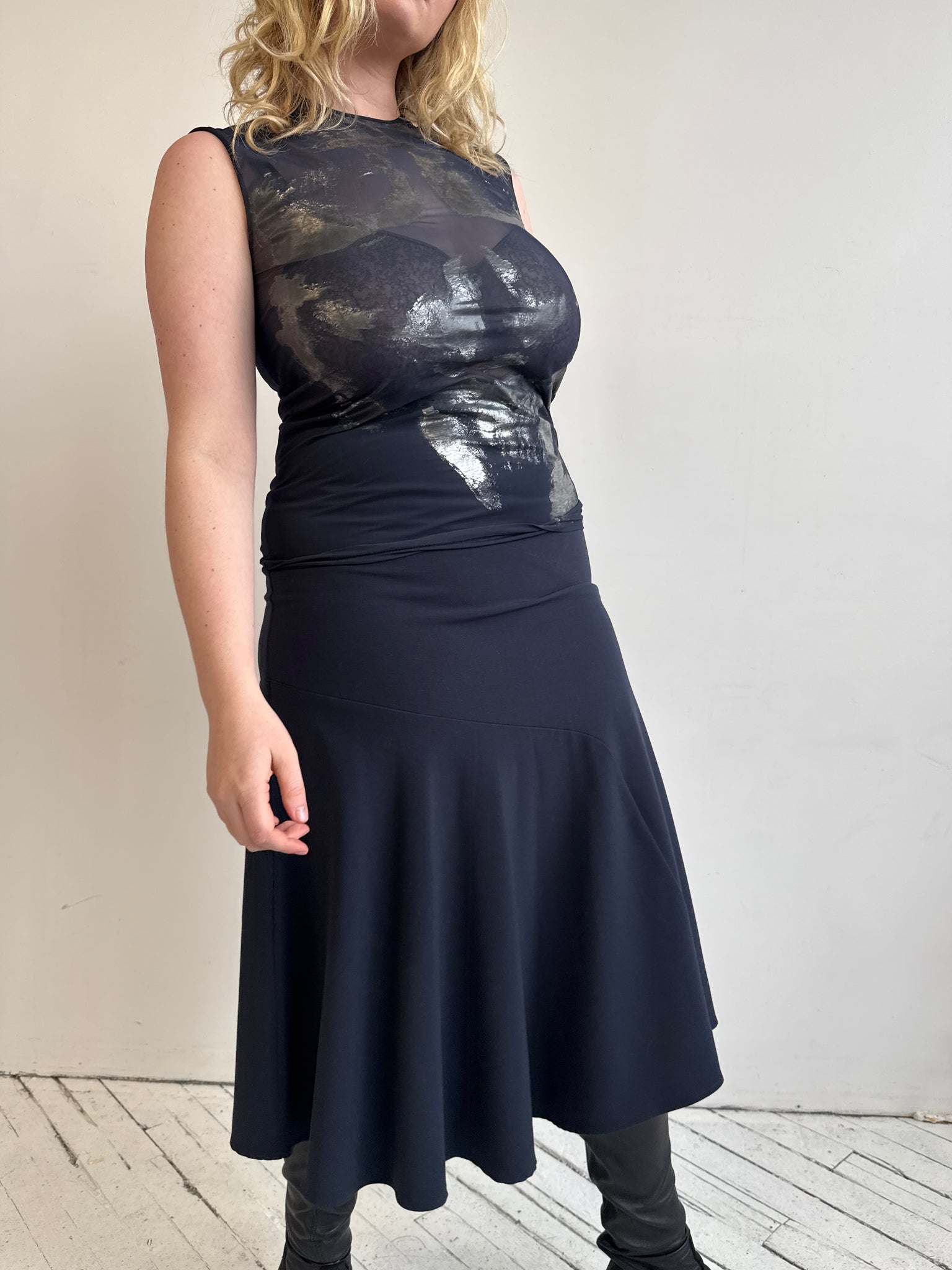 Vintage - Navy Midi Skirt (L)