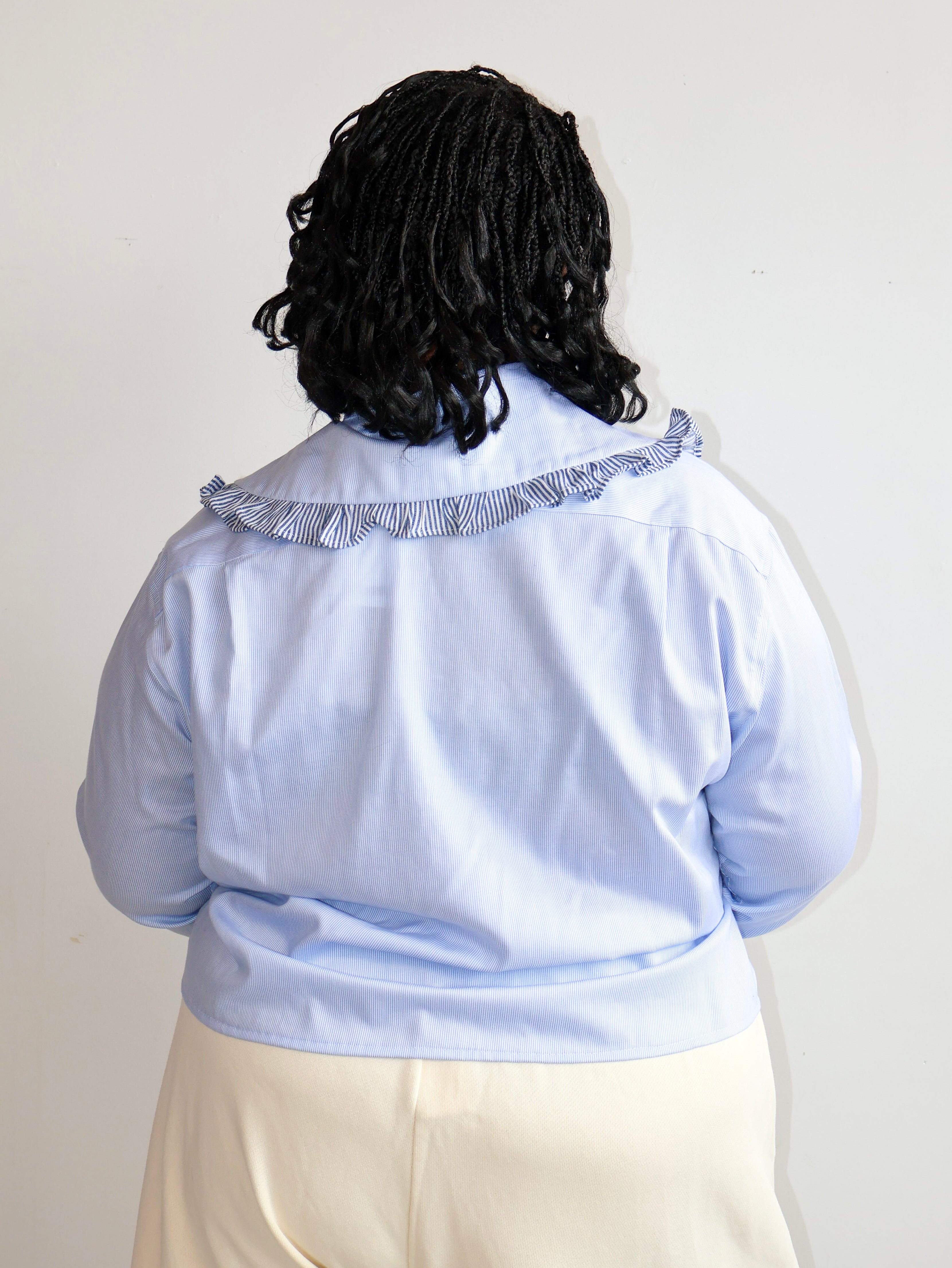 Grandpa's Shirts - Blue Ruffle Collared Shirt (2X)