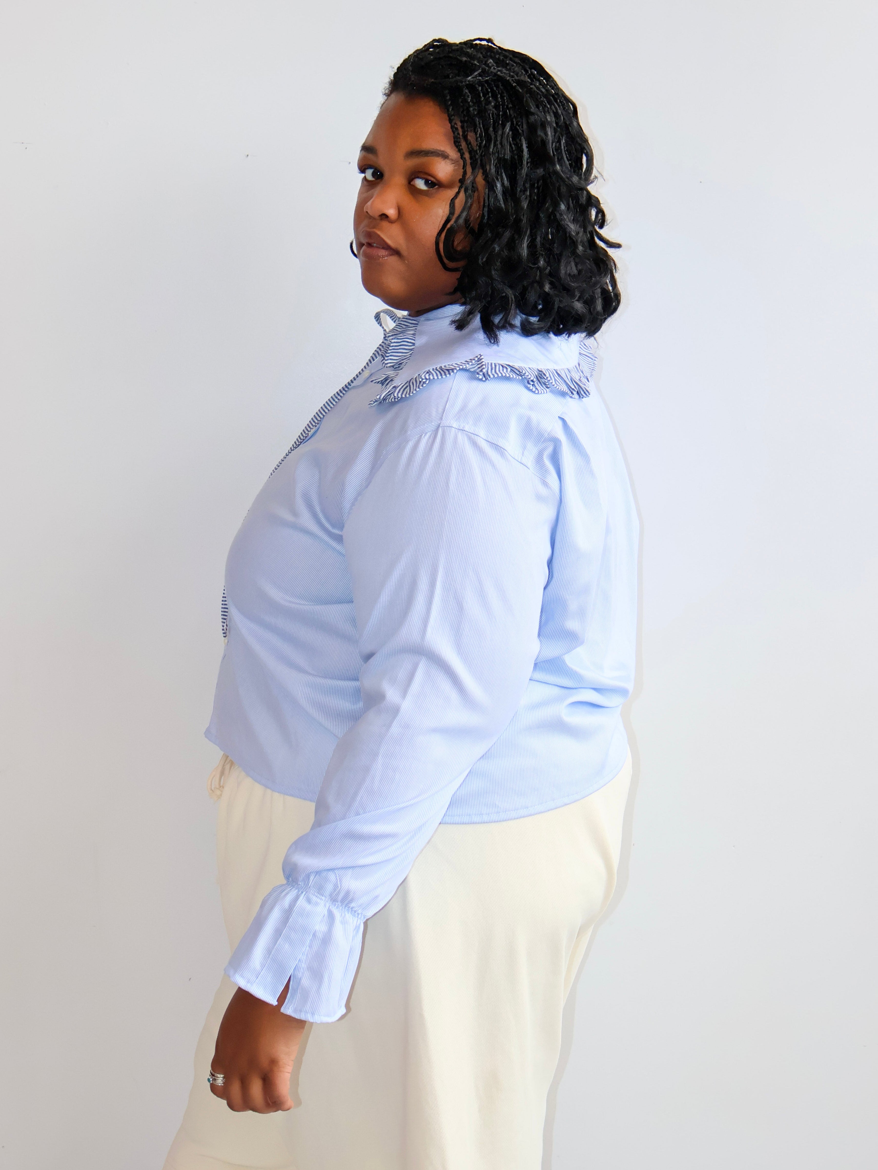 Grandpa's Shirts - Blue Ruffle Collared Shirt (2X)