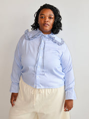 Grandpa's Shirts - Blue Ruffle Collared Shirt (2X)