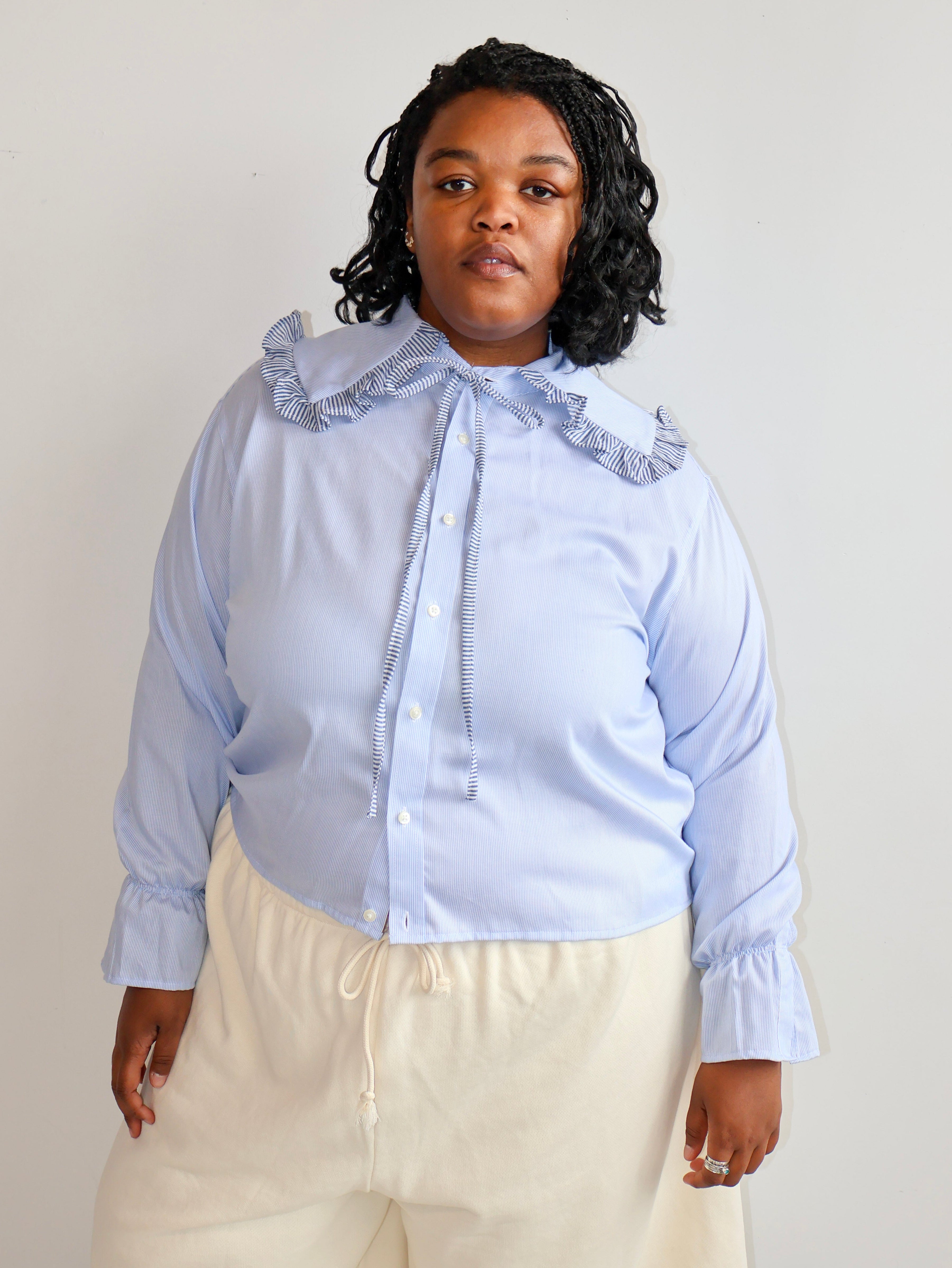 Grandpa's Shirts - Blue Ruffle Collared Shirt (2X)