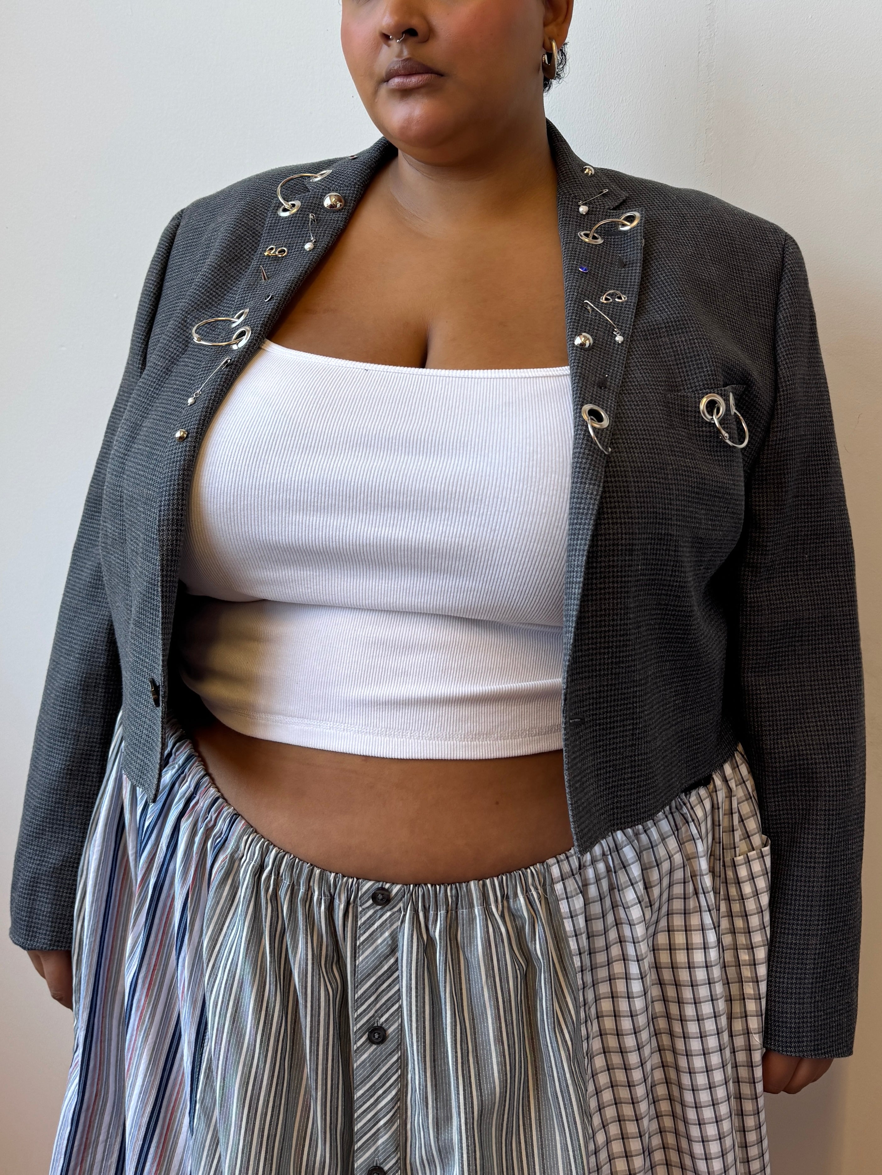 Shop Journal x BRZ - Grey Plaid Cropped Blazer (2X)