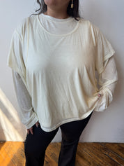 Boheme - The Merino Wool Layered Tee in Cream (L/XL + 2X/3X)