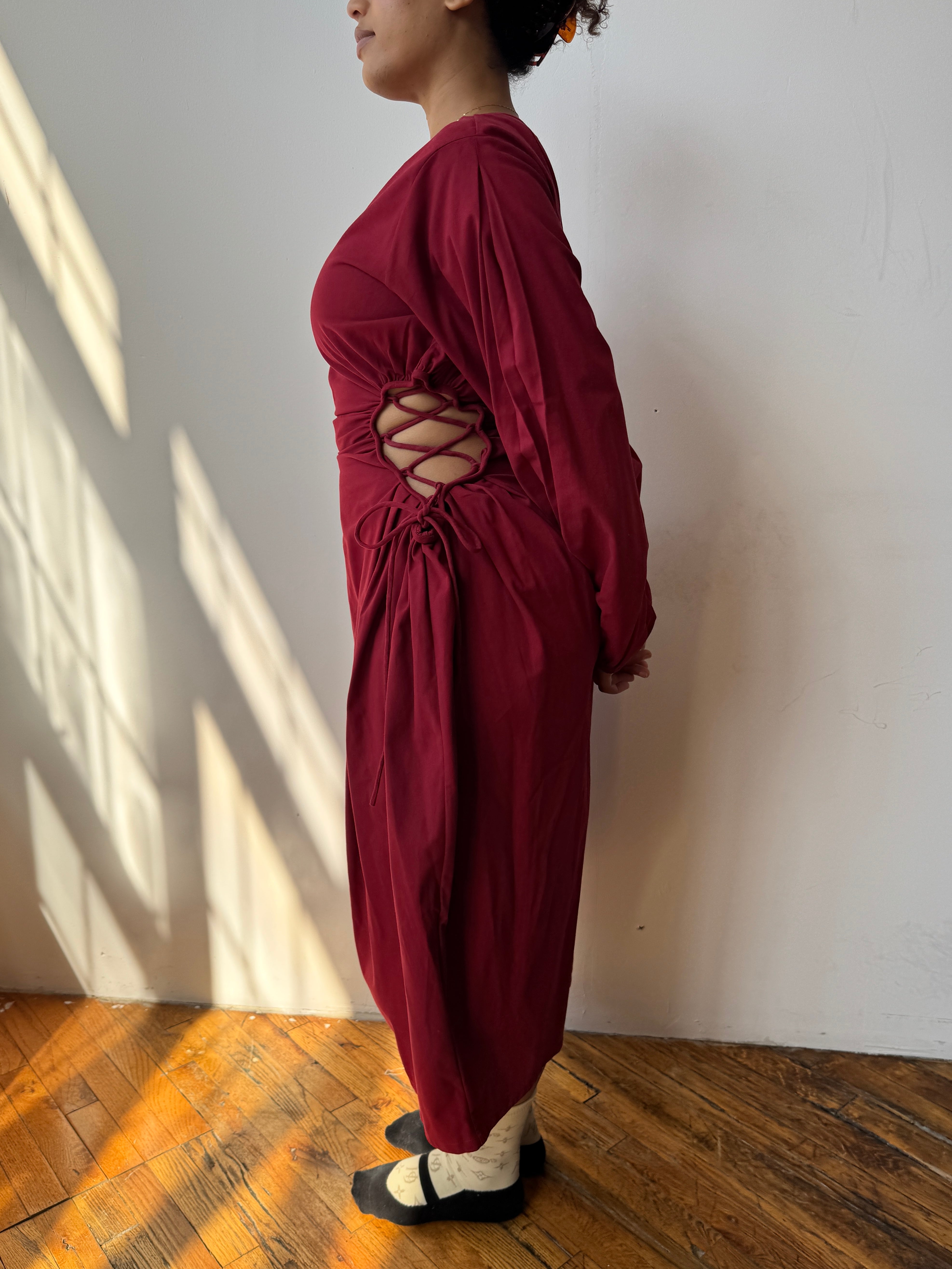 NBNW x BRZ - Blocko Line Cut Out Dress in Maroon (XL-4X)