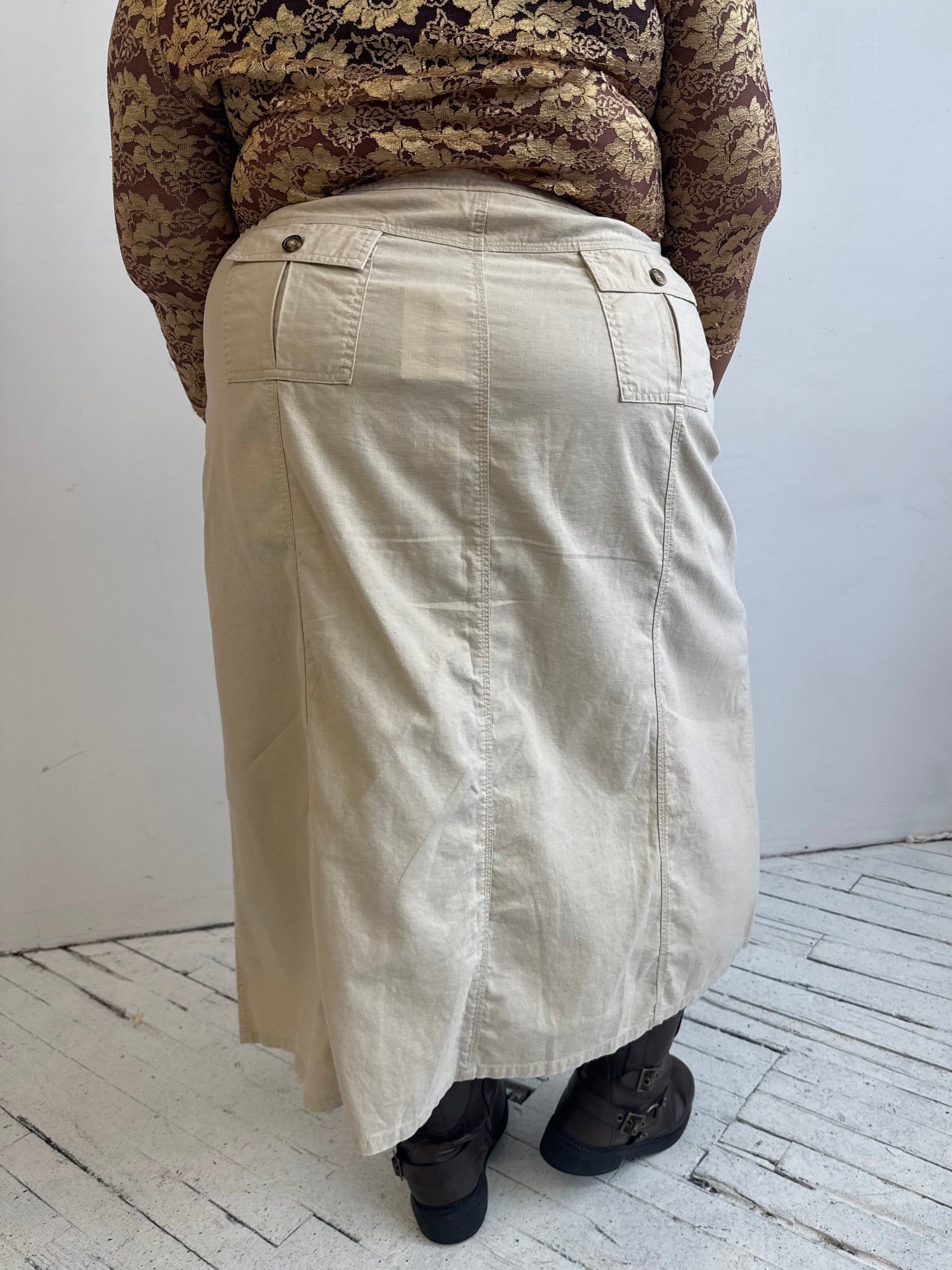 Vintage - Khaki Linen Maxi Skirt (2X)