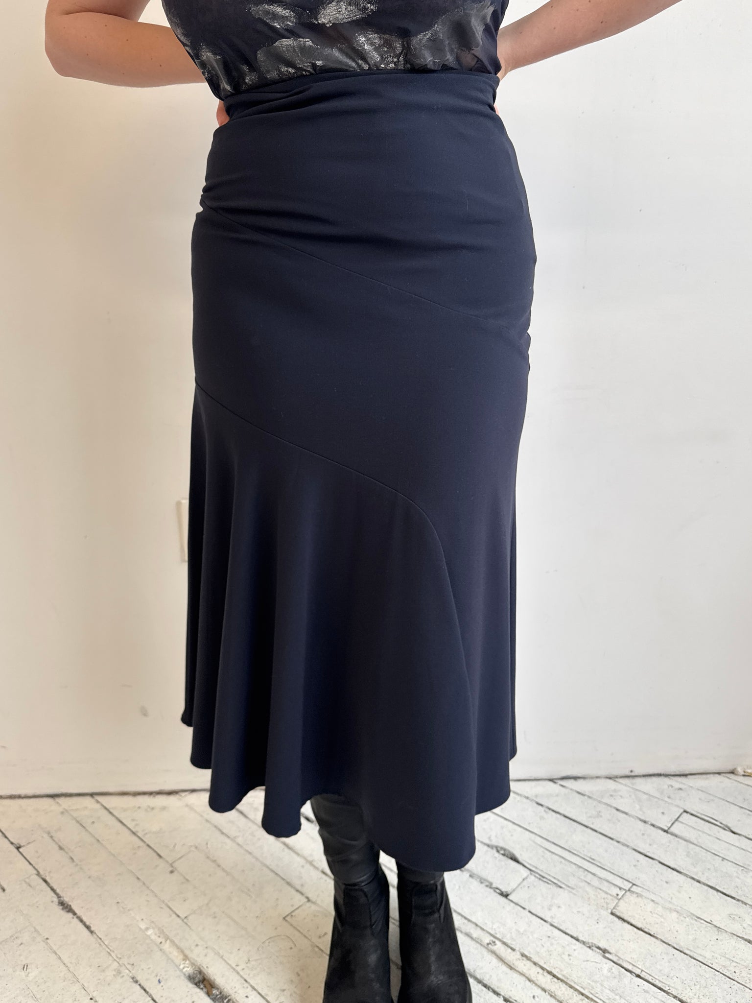 Vintage - Navy Midi Skirt (L)