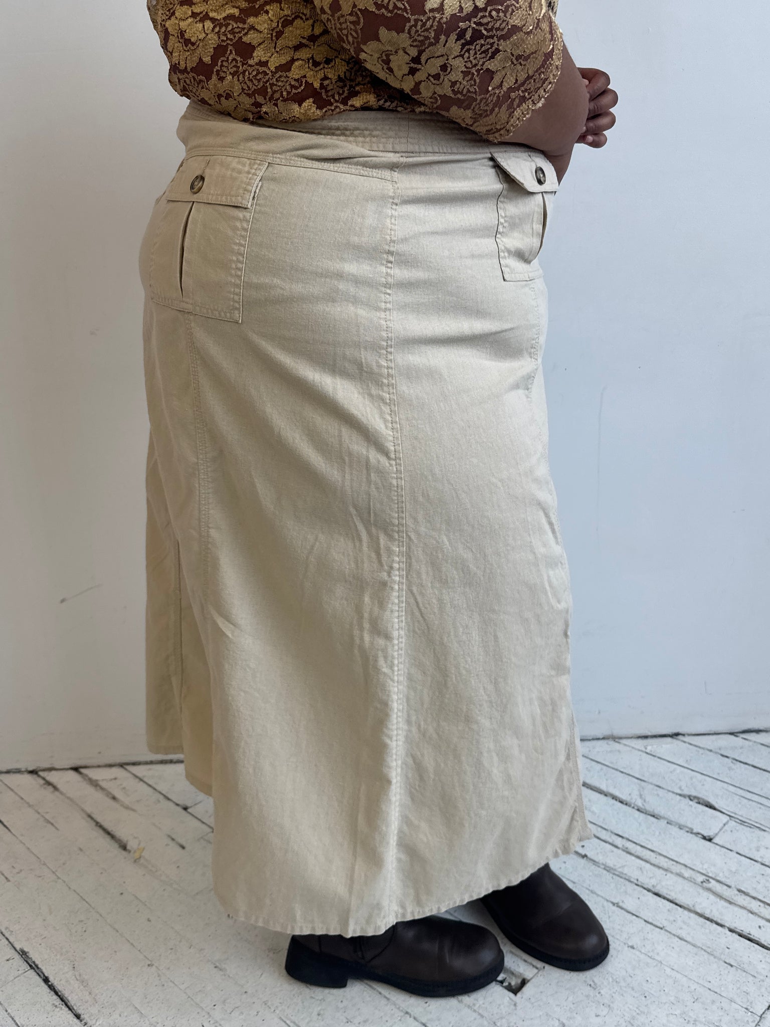 Vintage - Khaki Linen Maxi Skirt (2X)