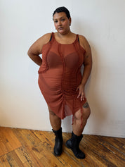 Greta Garmel - Rust Mesh Ruffle Dress (L-4X)
