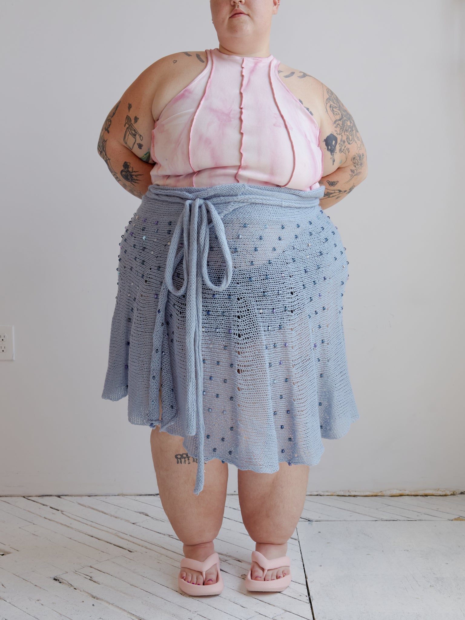 Flower Boy Ted - Beaded Blue Wrap Skirt