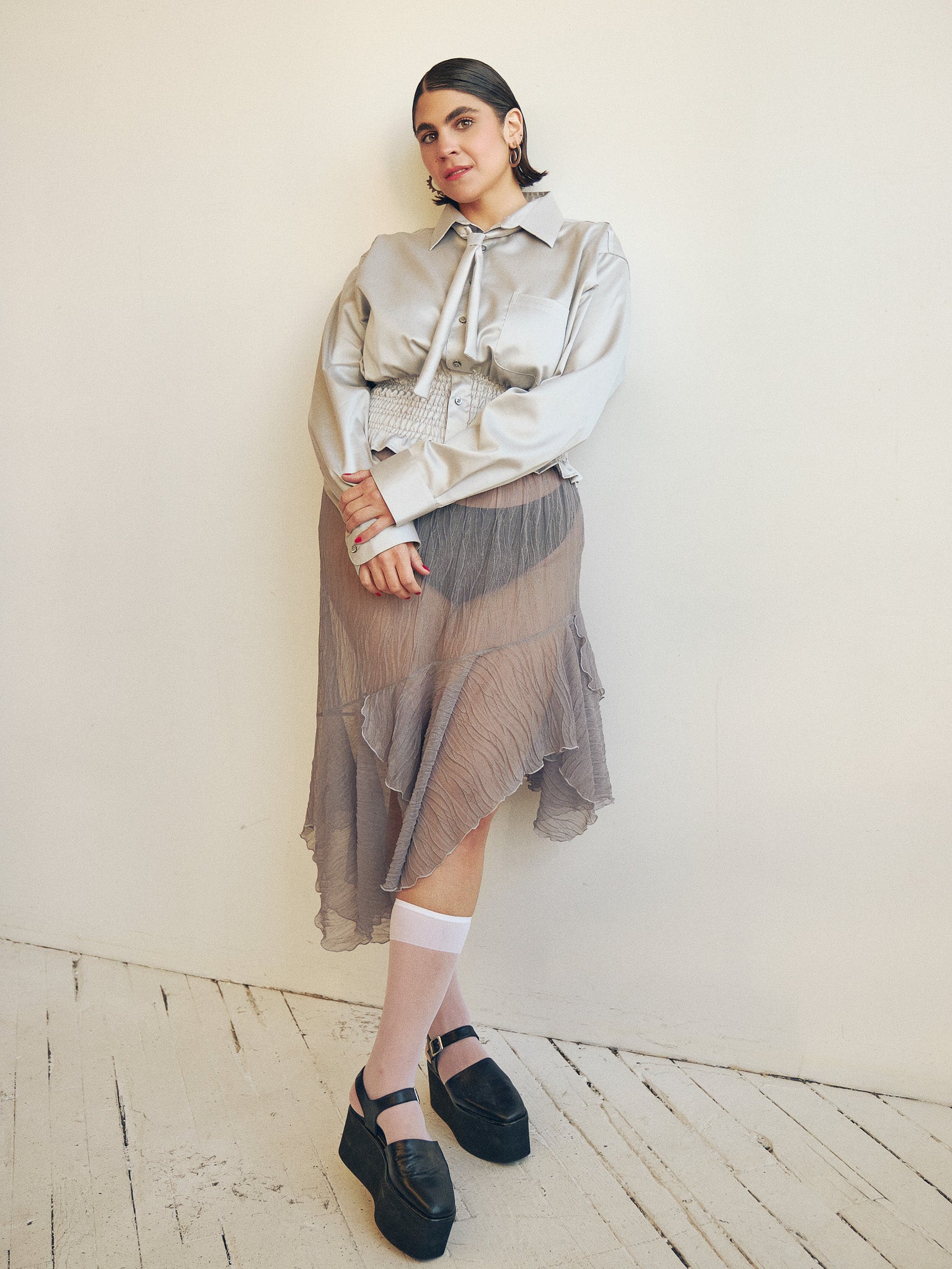 Ester Manas - Asymmetrical Skirt - Grey Mesh (XL-4X)