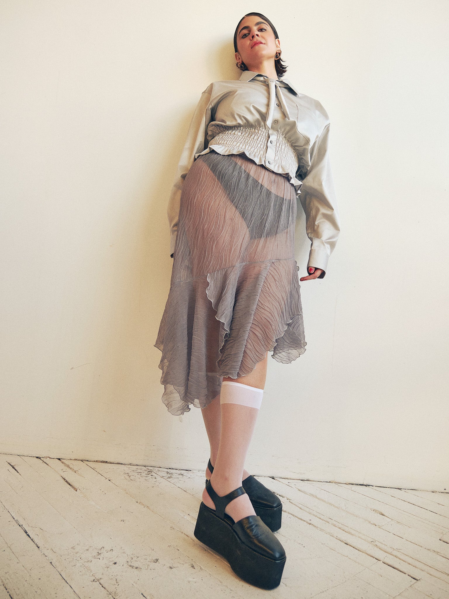 Ester Manas - Asymmetrical Skirt - Grey Mesh (XL-4X)