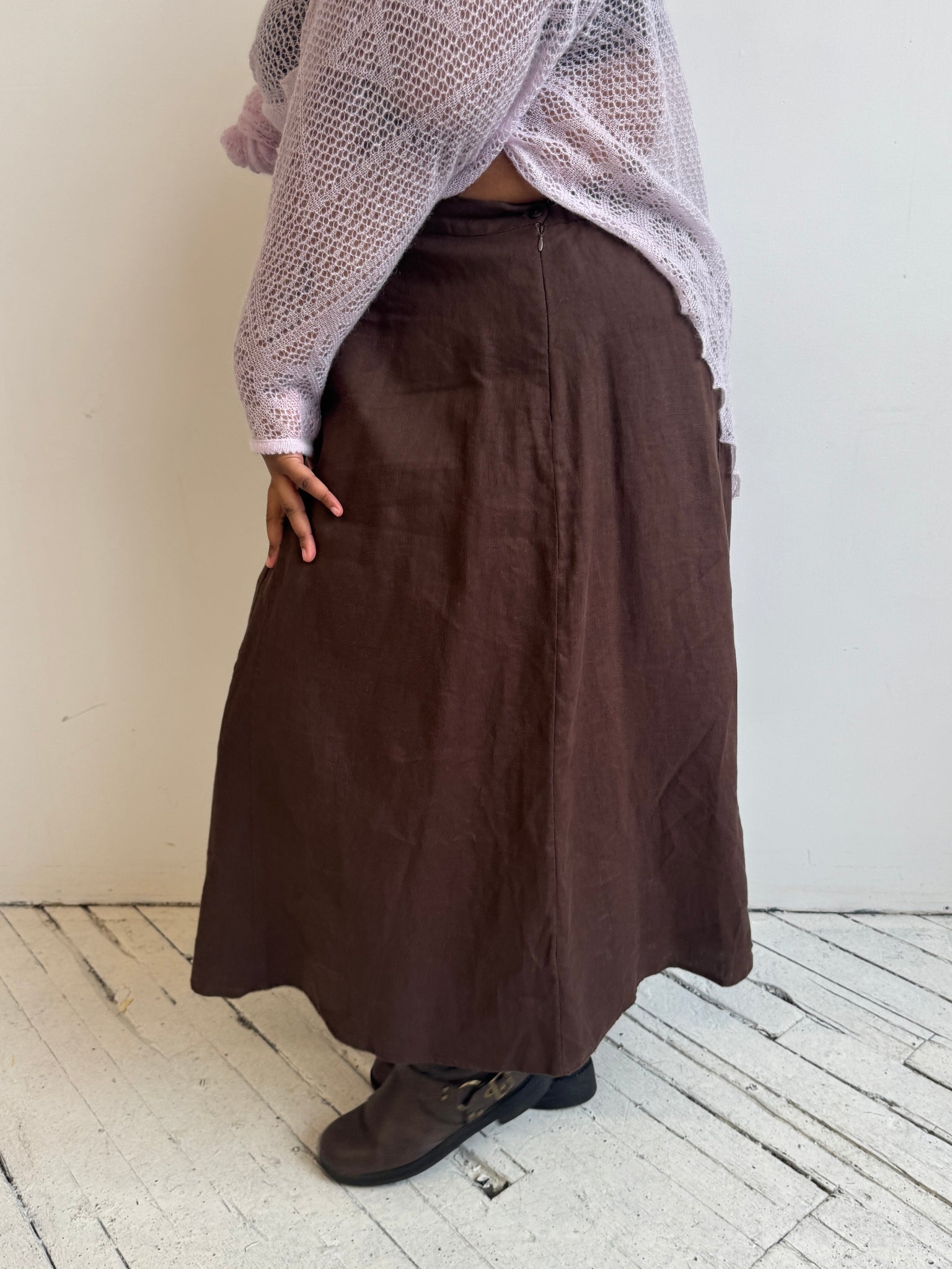 Vintage - Brown Linen Maxi Skirt (3X)