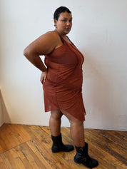Greta Garmel - Rust Mesh Ruffle Dress (L-4X)