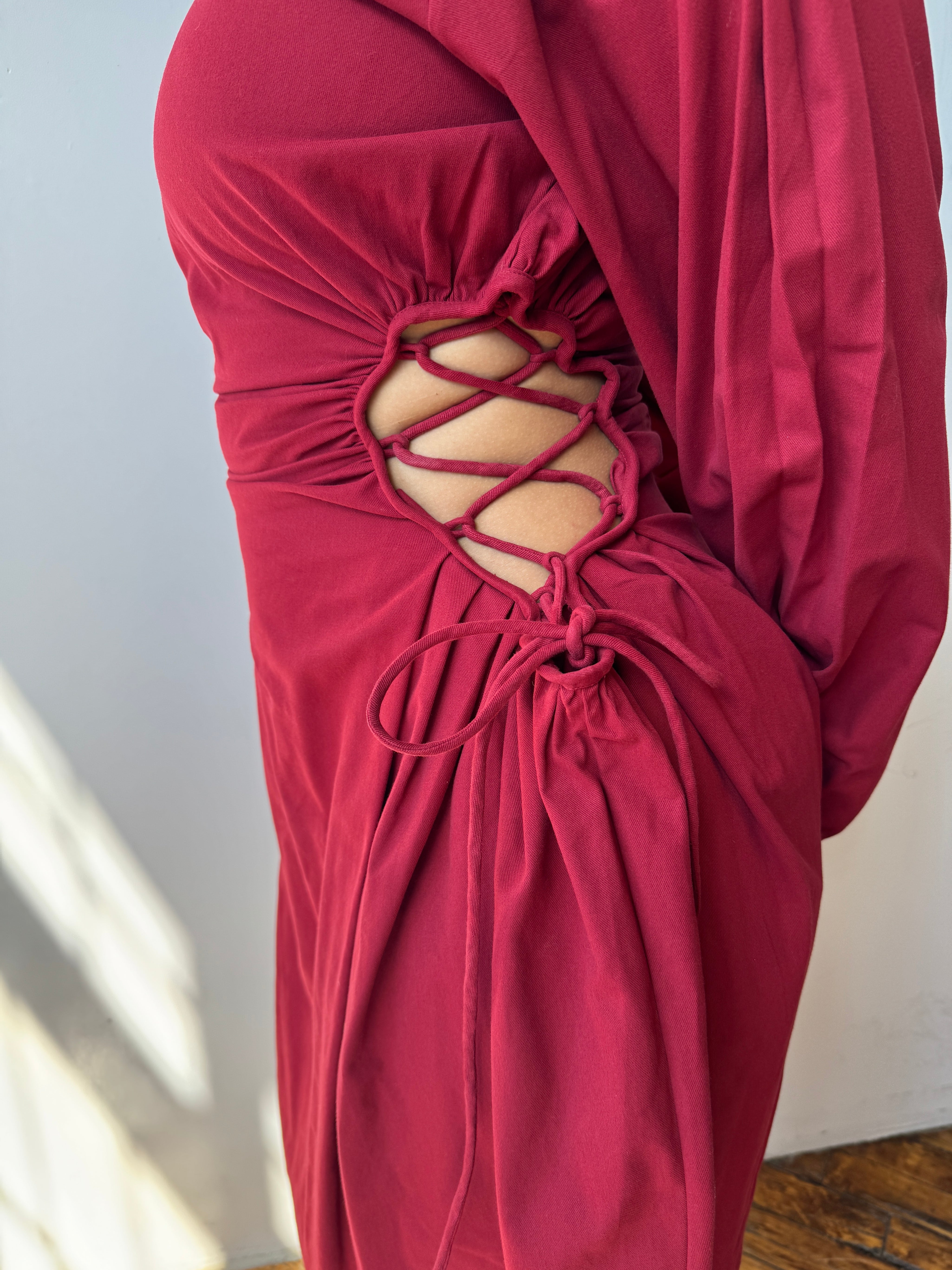 NBNW x BRZ - Blocko Line Cut Out Dress in Maroon (XL-4X)