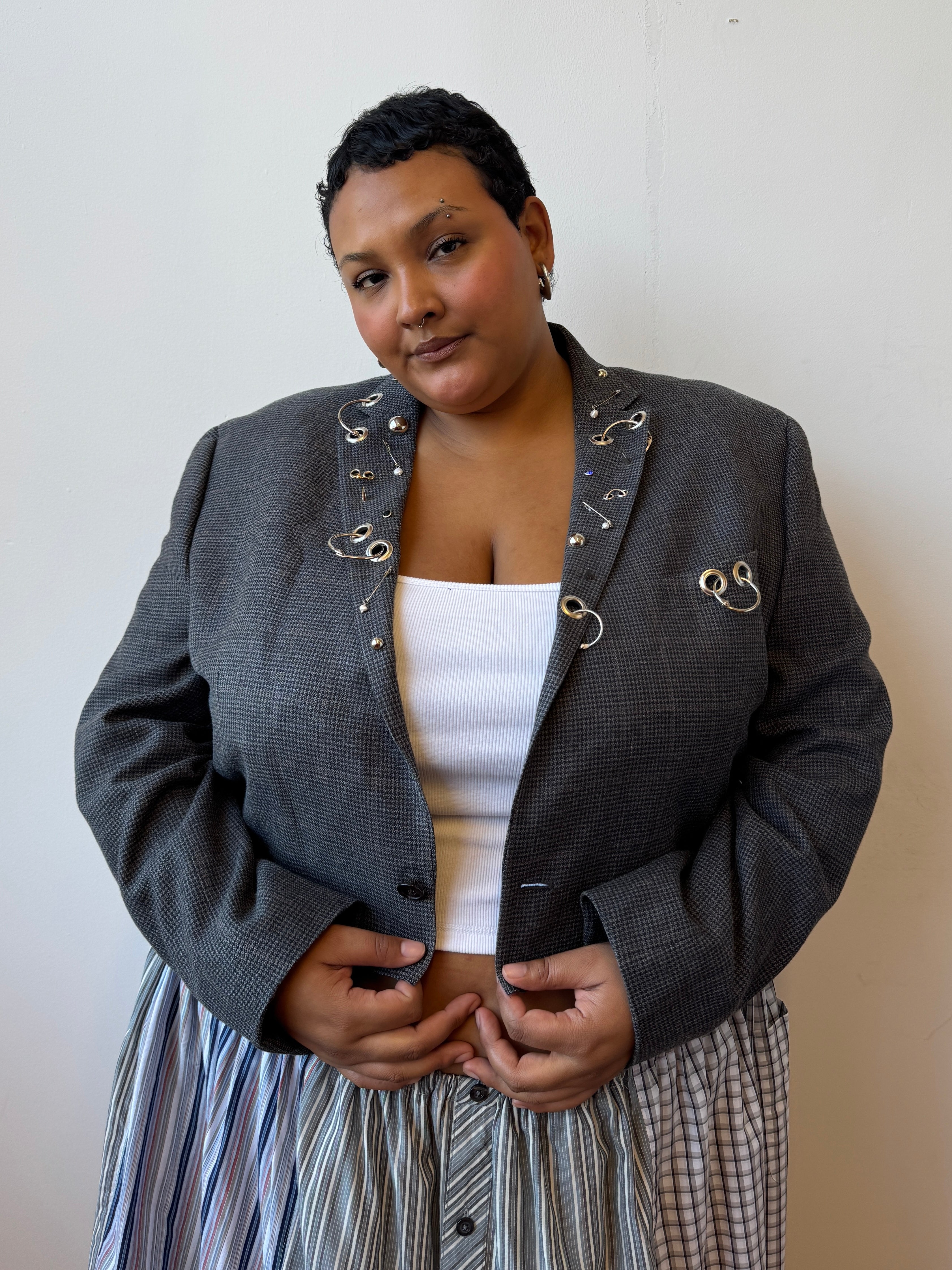 Shop Journal x BRZ - Grey Plaid Cropped Blazer (2X)