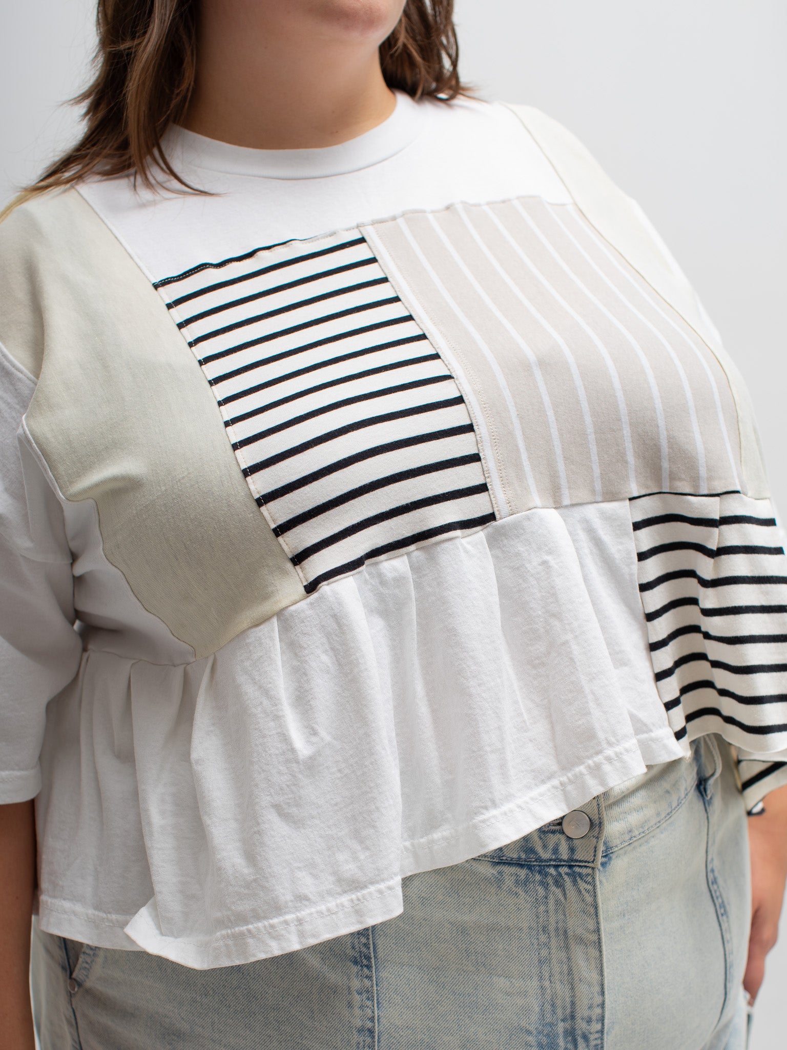 Playback Threads - White Stripe Peplum Tee (3X)