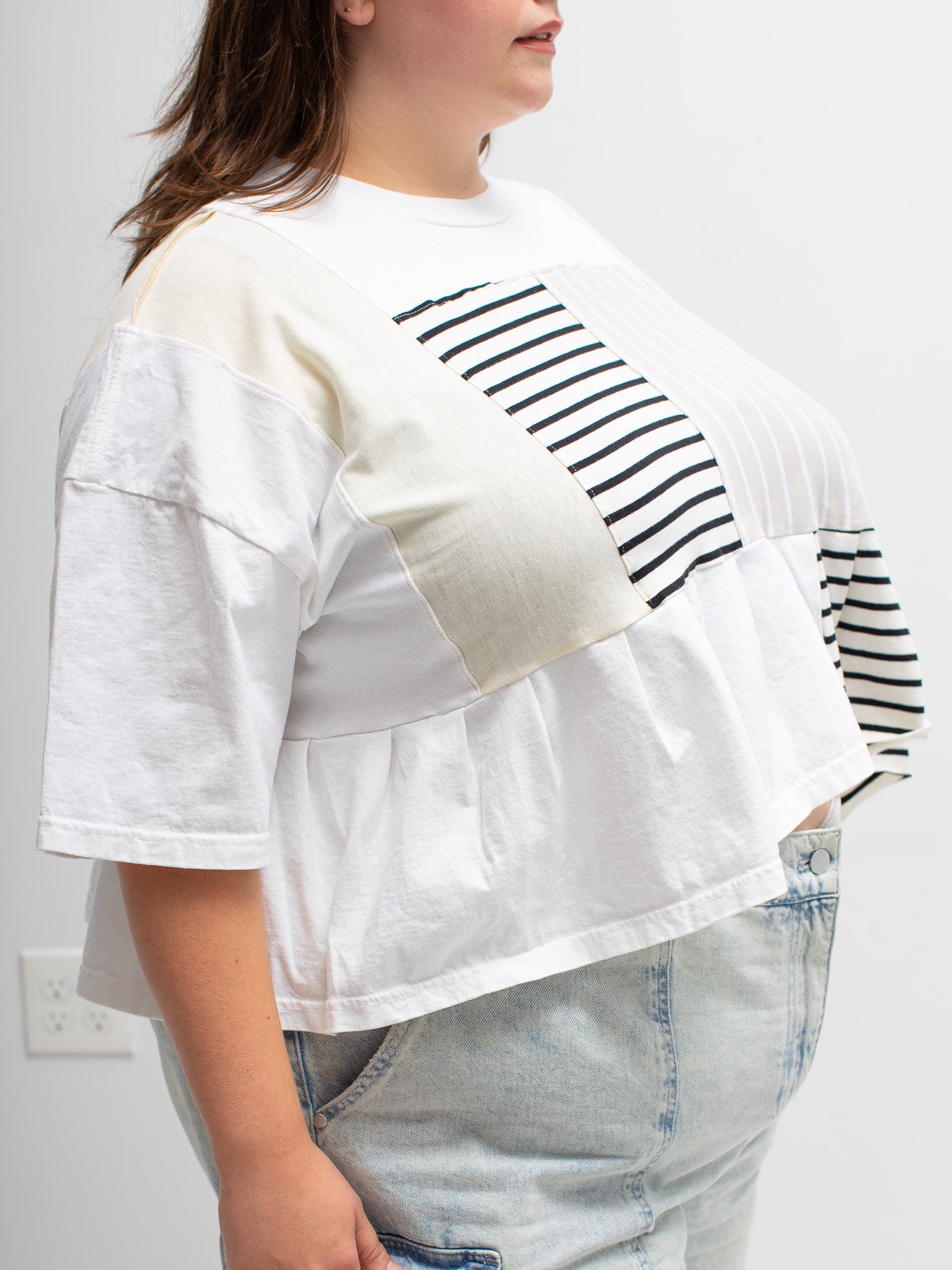 Playback Threads - White Stripe Peplum Tee (3X)