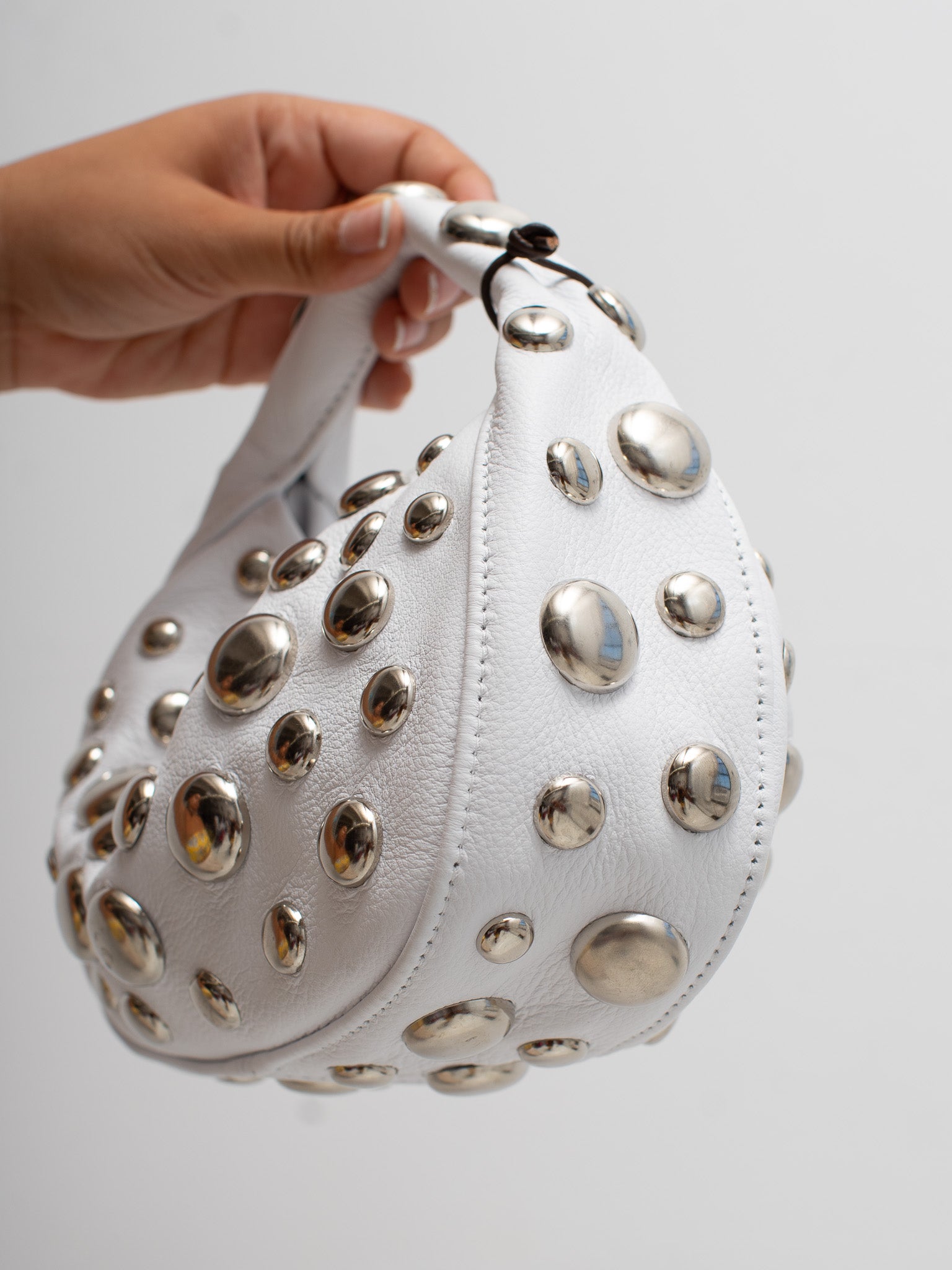 Danielle Bernard - White Bubble Stud Croissant Bag