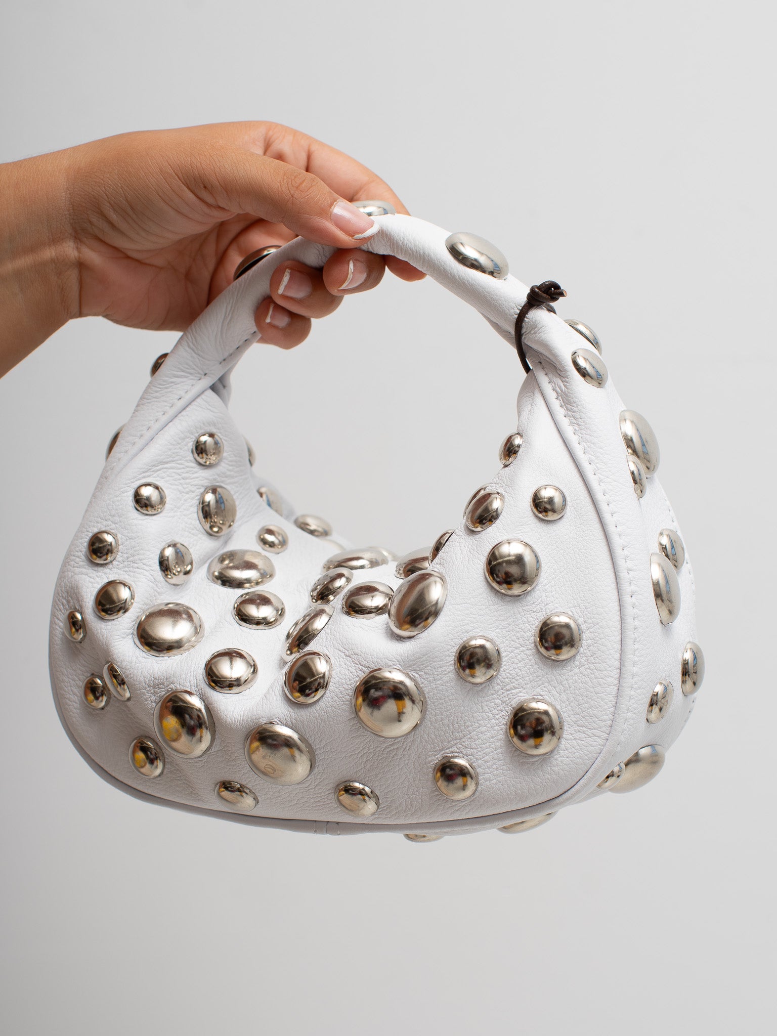 Danielle Bernard - White Bubble Stud Croissant Bag