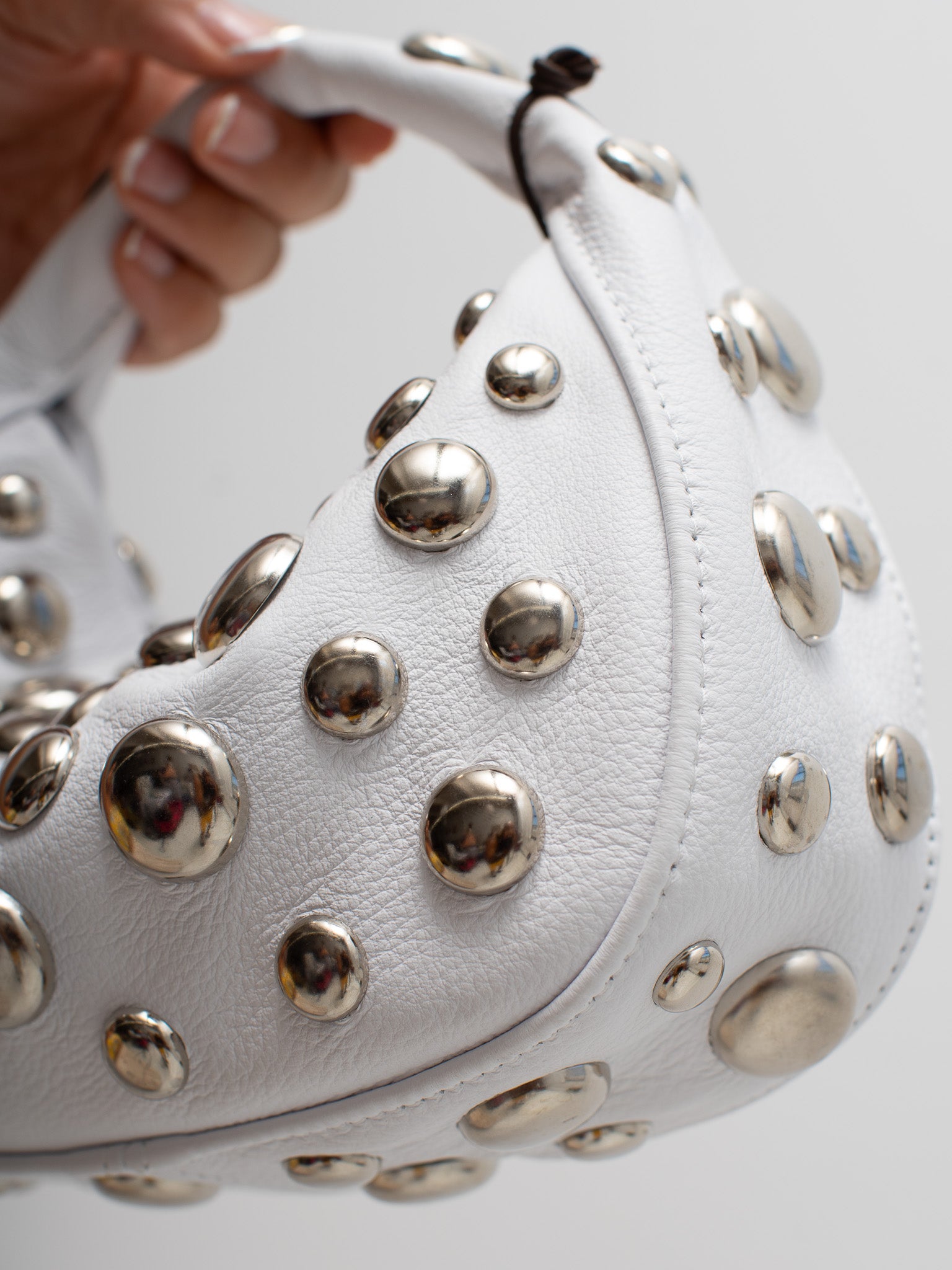 Danielle Bernard - White Bubble Stud Croissant Bag