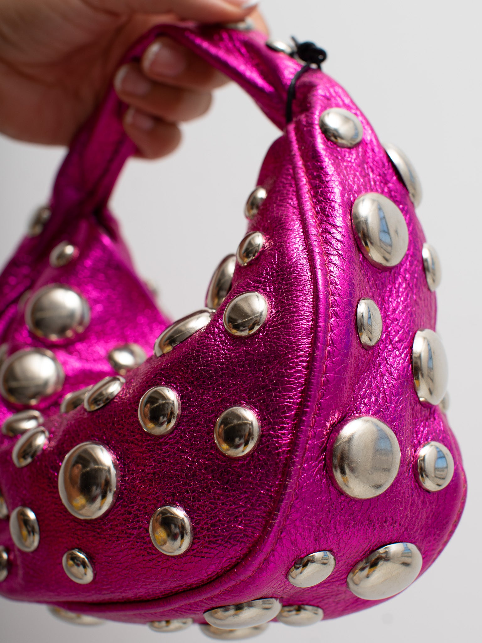 Danielle Bernard - Metallic Pink Bubble Stud Croissant Bag