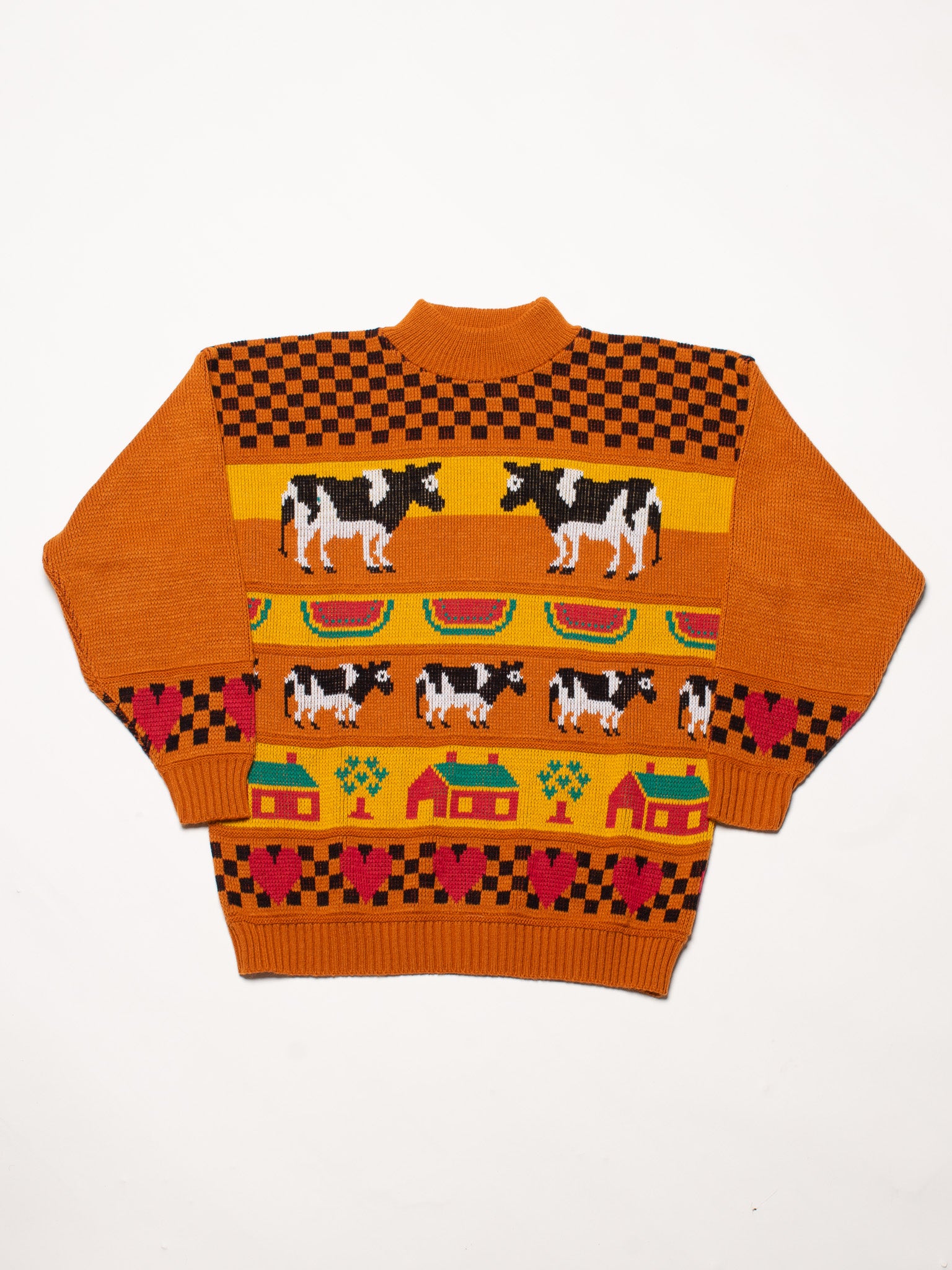 Brown Checkerboard Cow Sweater (L)