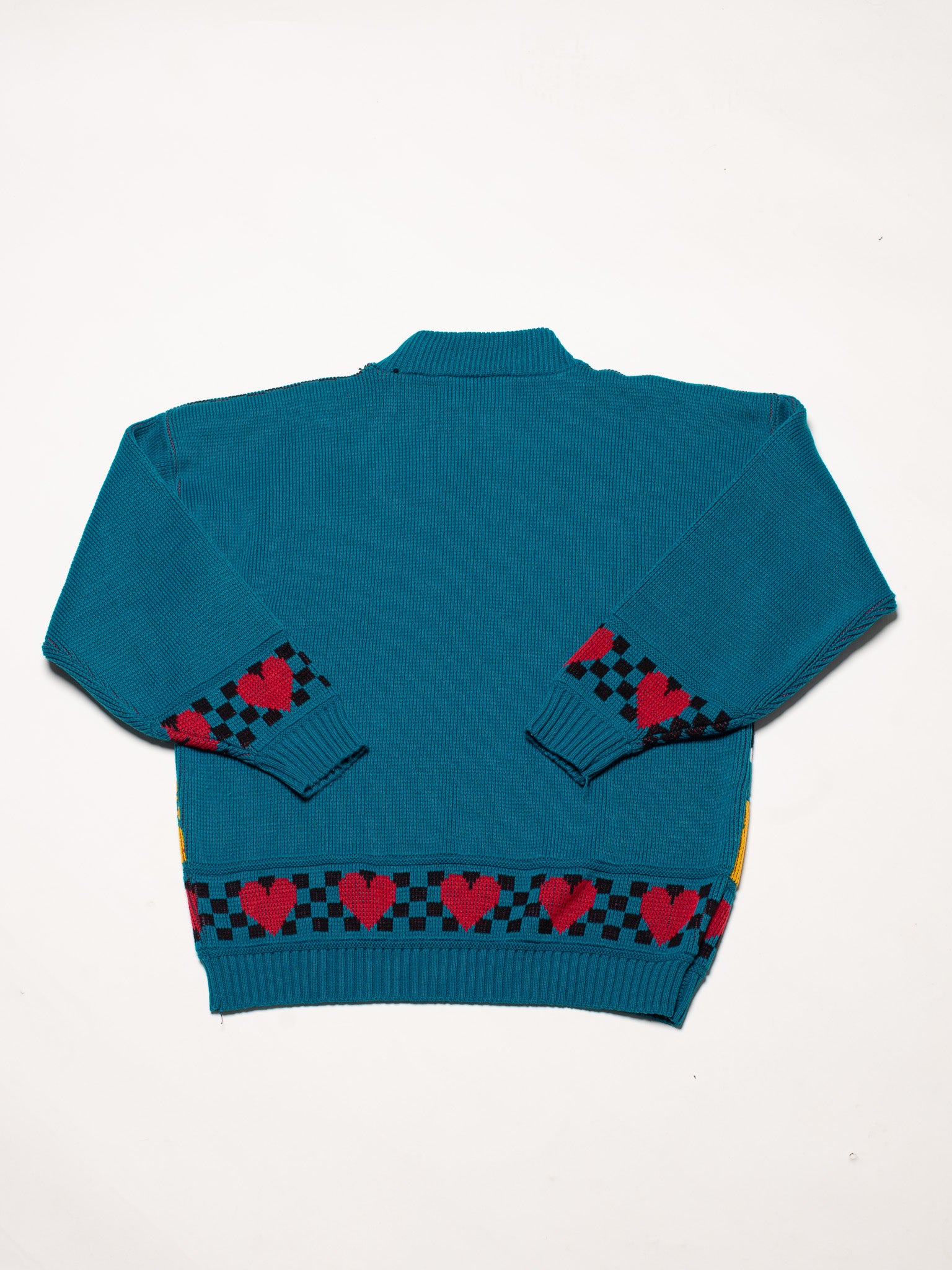 Teal Checkerboard Cow Sweater (L)