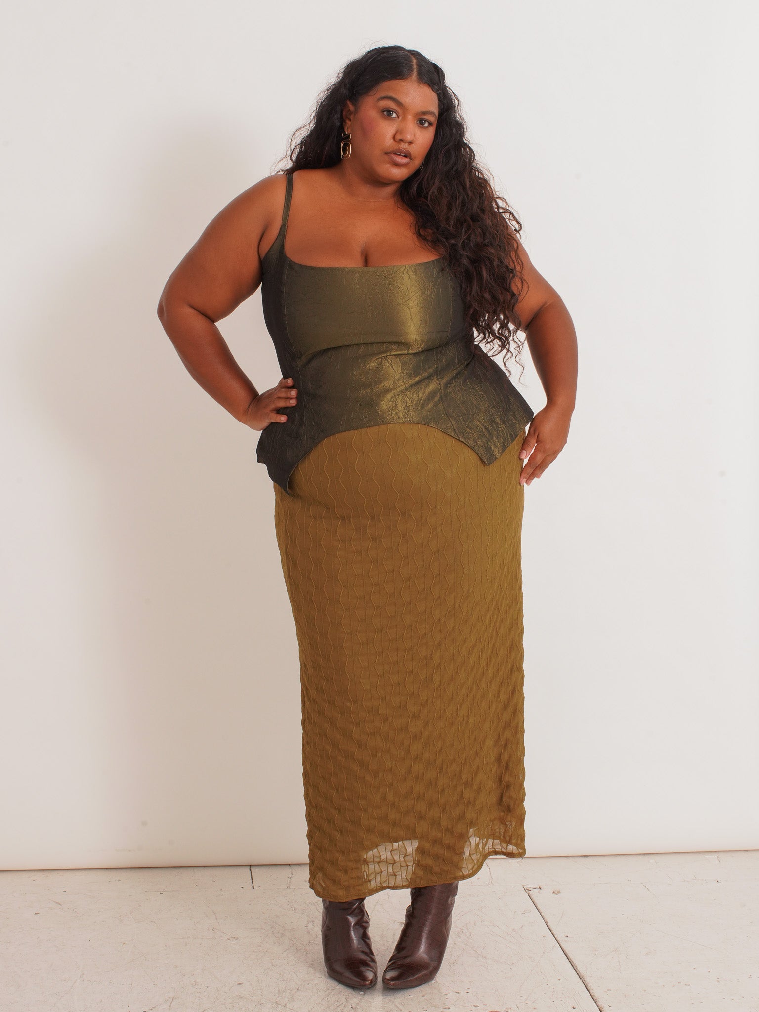 NLT - Olive Jacquard Mesh Maxi Skirt
