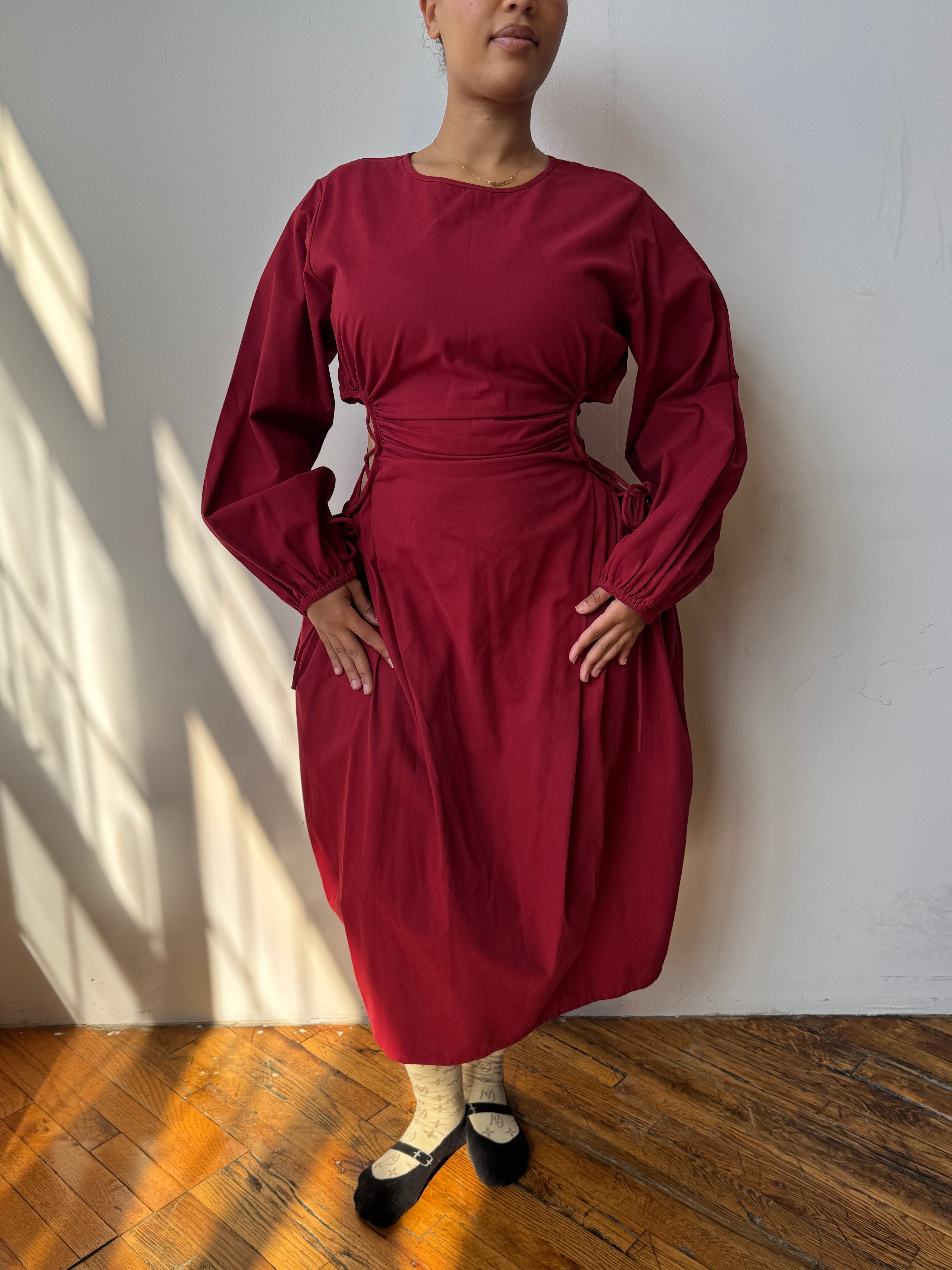 NBNW x BRZ - Blocko Line Cut Out Dress in Maroon (XL-4X)