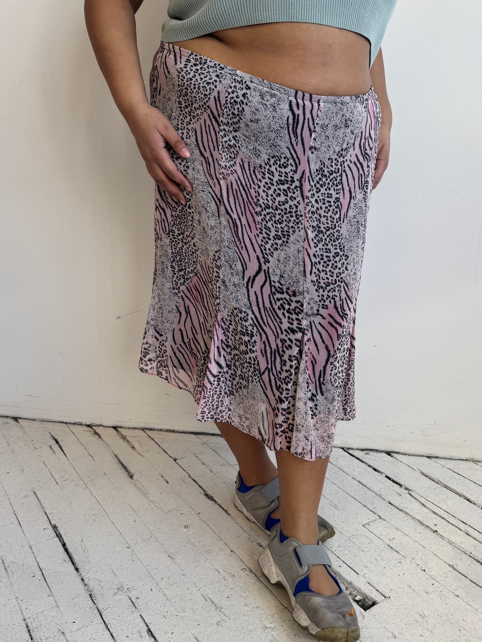 Vintage - Pink Animal Print Bias Skirt (2X/3X)