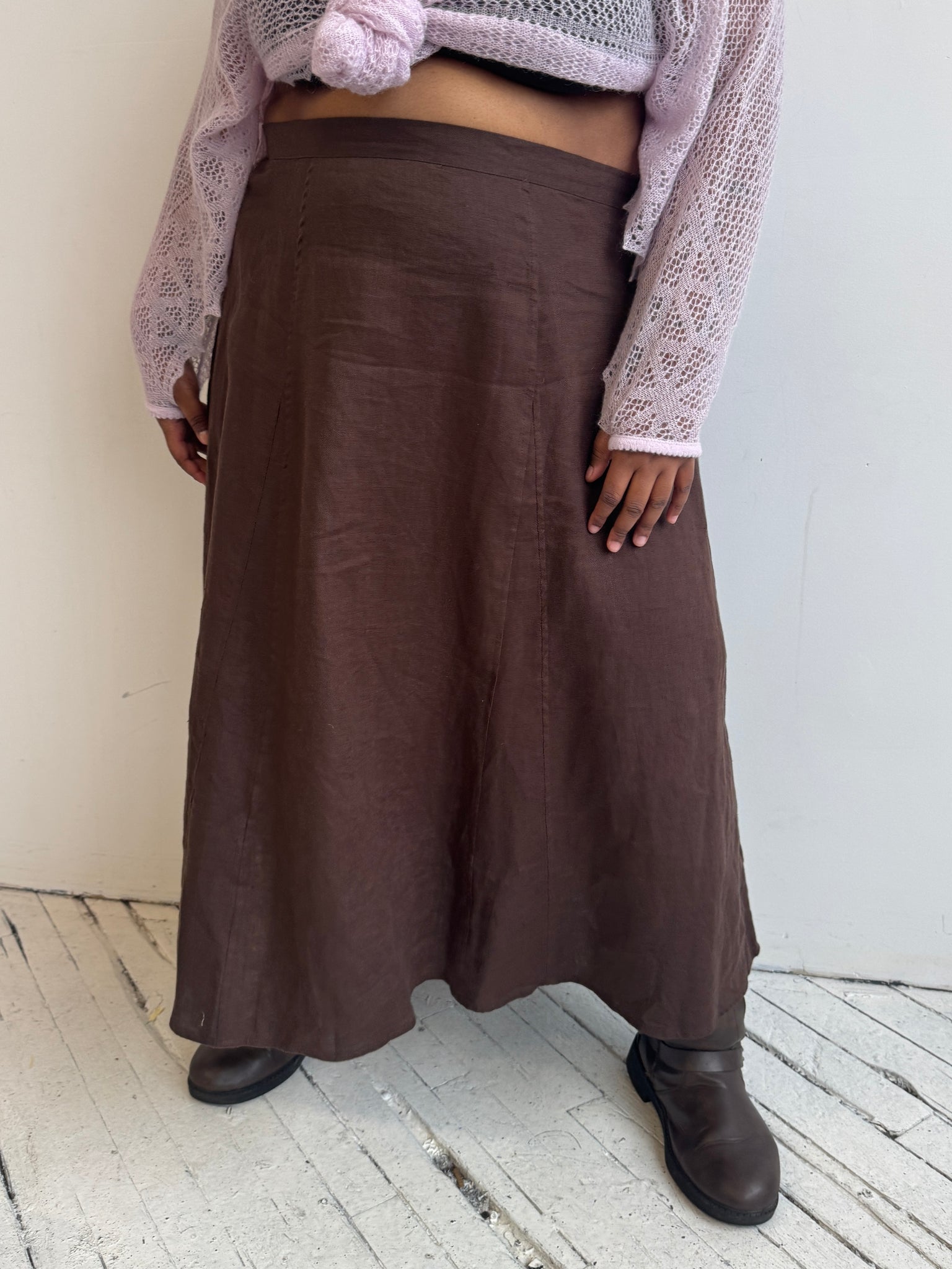 Vintage - Brown Linen Maxi Skirt (3X)