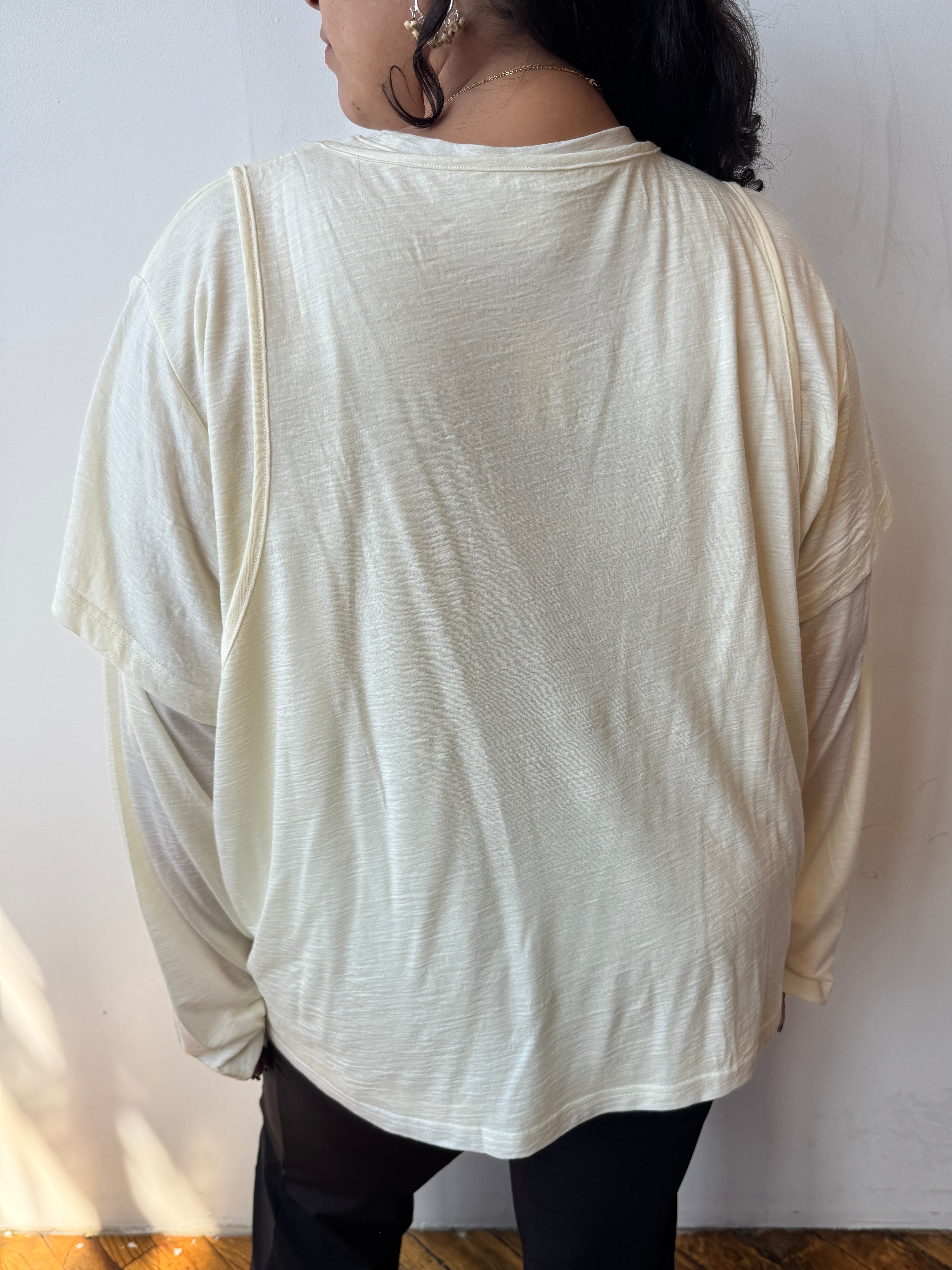 Boheme - The Merino Wool Layered Tee in Cream (L/XL + 2X/3X)