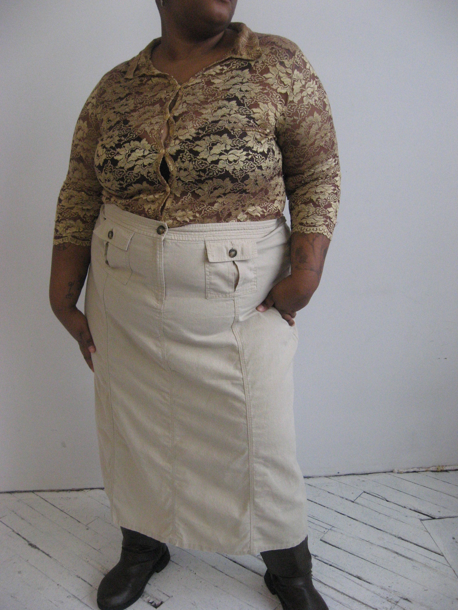 Vintage - Khaki Linen Maxi Skirt (2X)