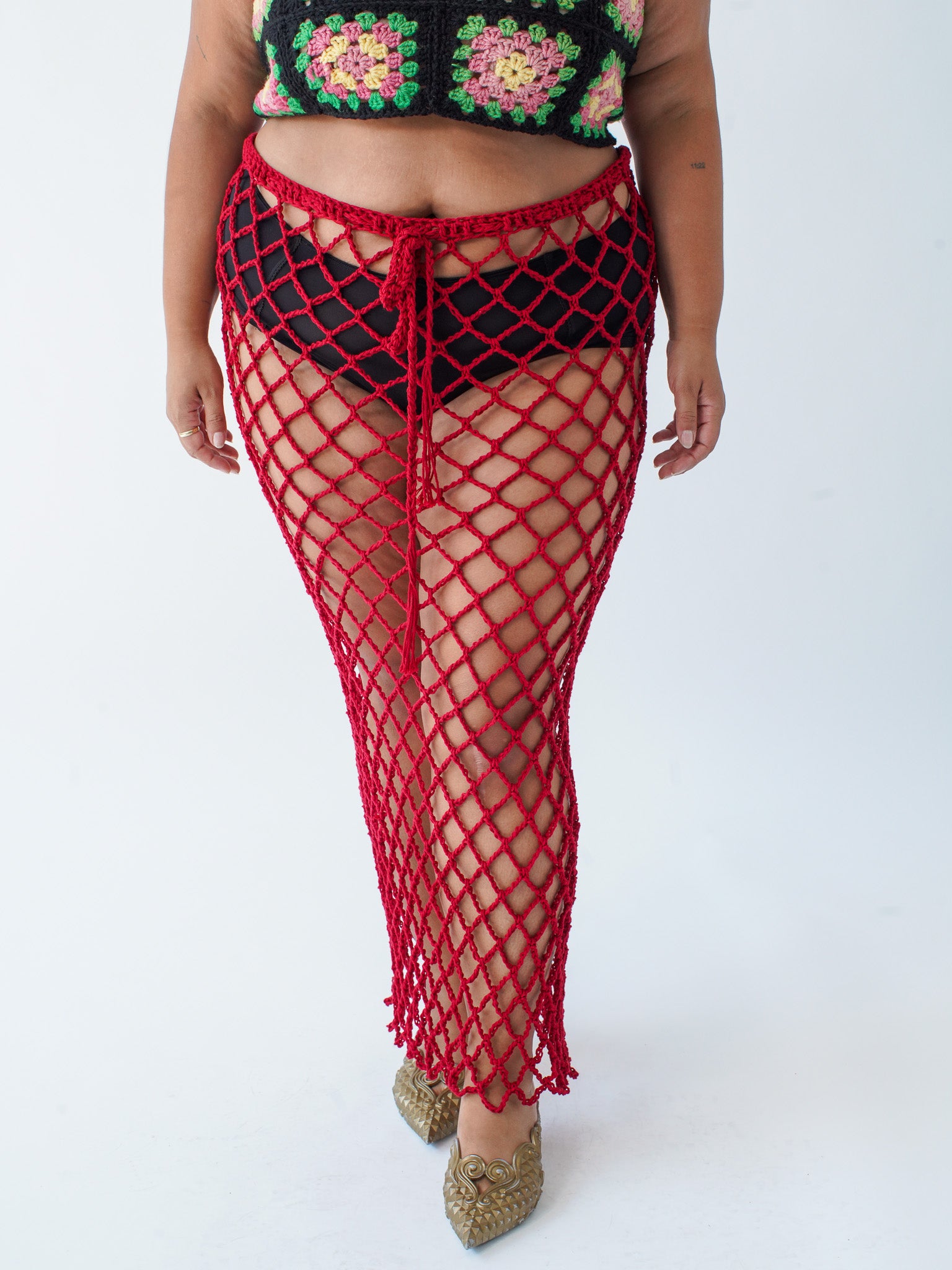 Crochet Cottage - Red Crochet Maxi Skirt