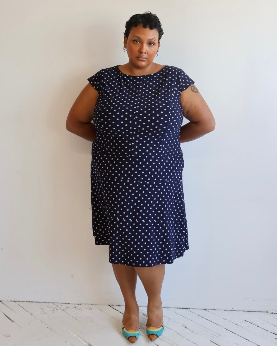 Vintage - Navy Polka Dot Dress (2X)