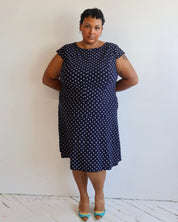 Vintage - Navy Polka Dot Dress (2X)