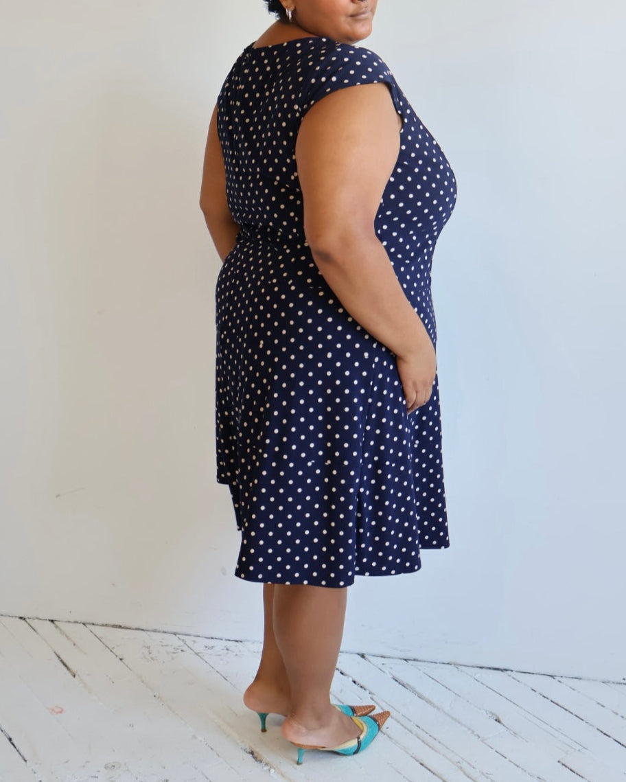 Vintage - Navy Polka Dot Dress (2X)