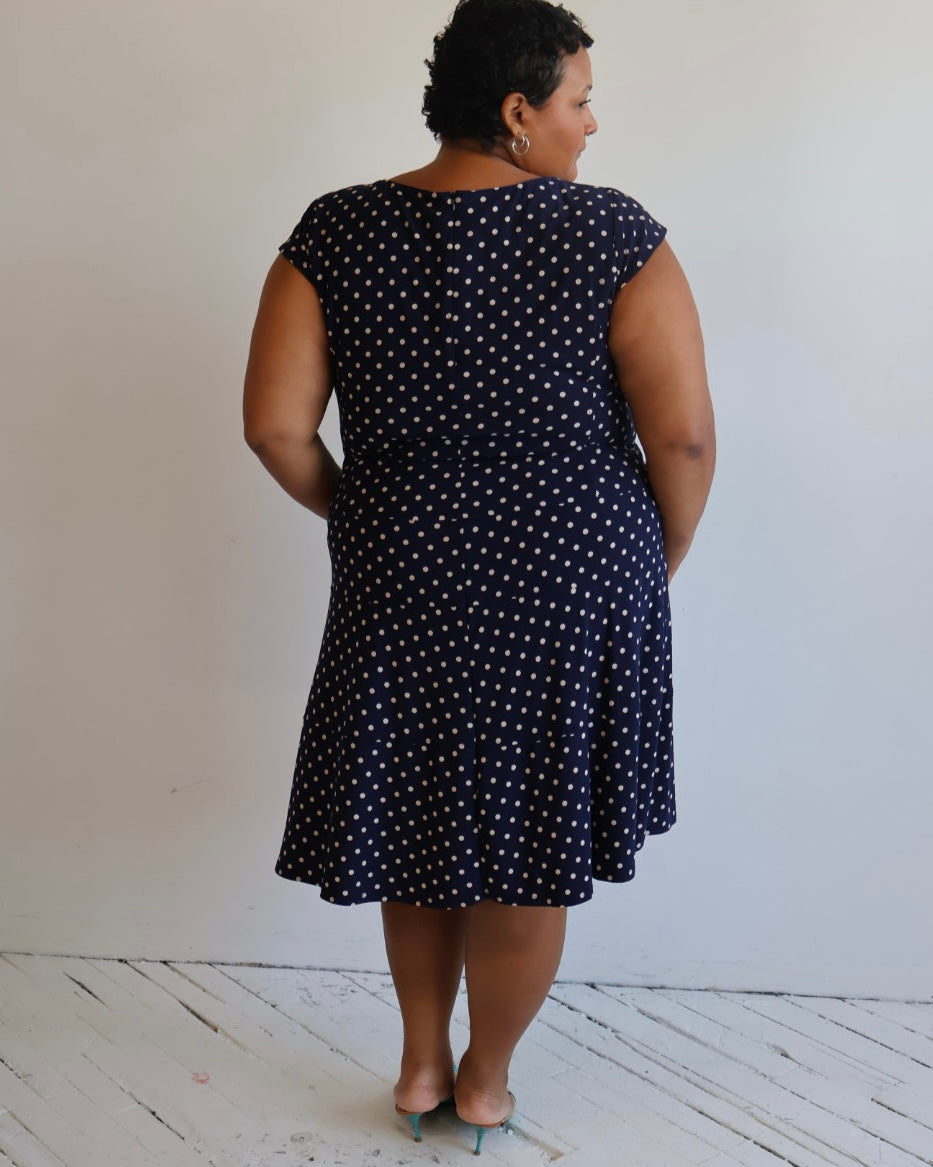 Vintage - Navy Polka Dot Dress (2X)