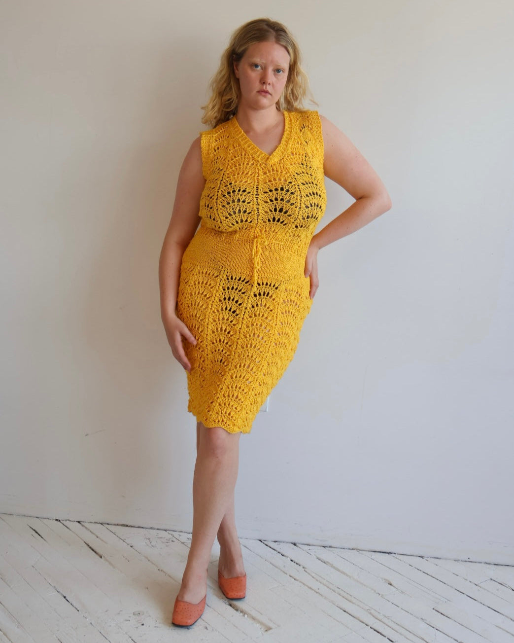 Vintage - Yellow Handmade Crochet Dress (L/XL)