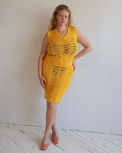 Vintage - Yellow Handmade Crochet Dress (L/XL)