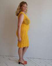 Vintage - Yellow Handmade Crochet Dress (L/XL)