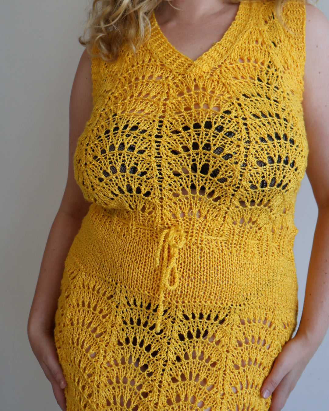 Vintage - Yellow Handmade Crochet Dress (L/XL)