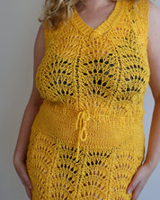 Vintage - Yellow Handmade Crochet Dress (L/XL)
