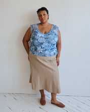 Vintage - Blue Floral Mesh Top (XL-2X)
