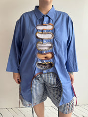 Tiberi x BRZ - Blue Front Cutout Shirt (3X/4X)