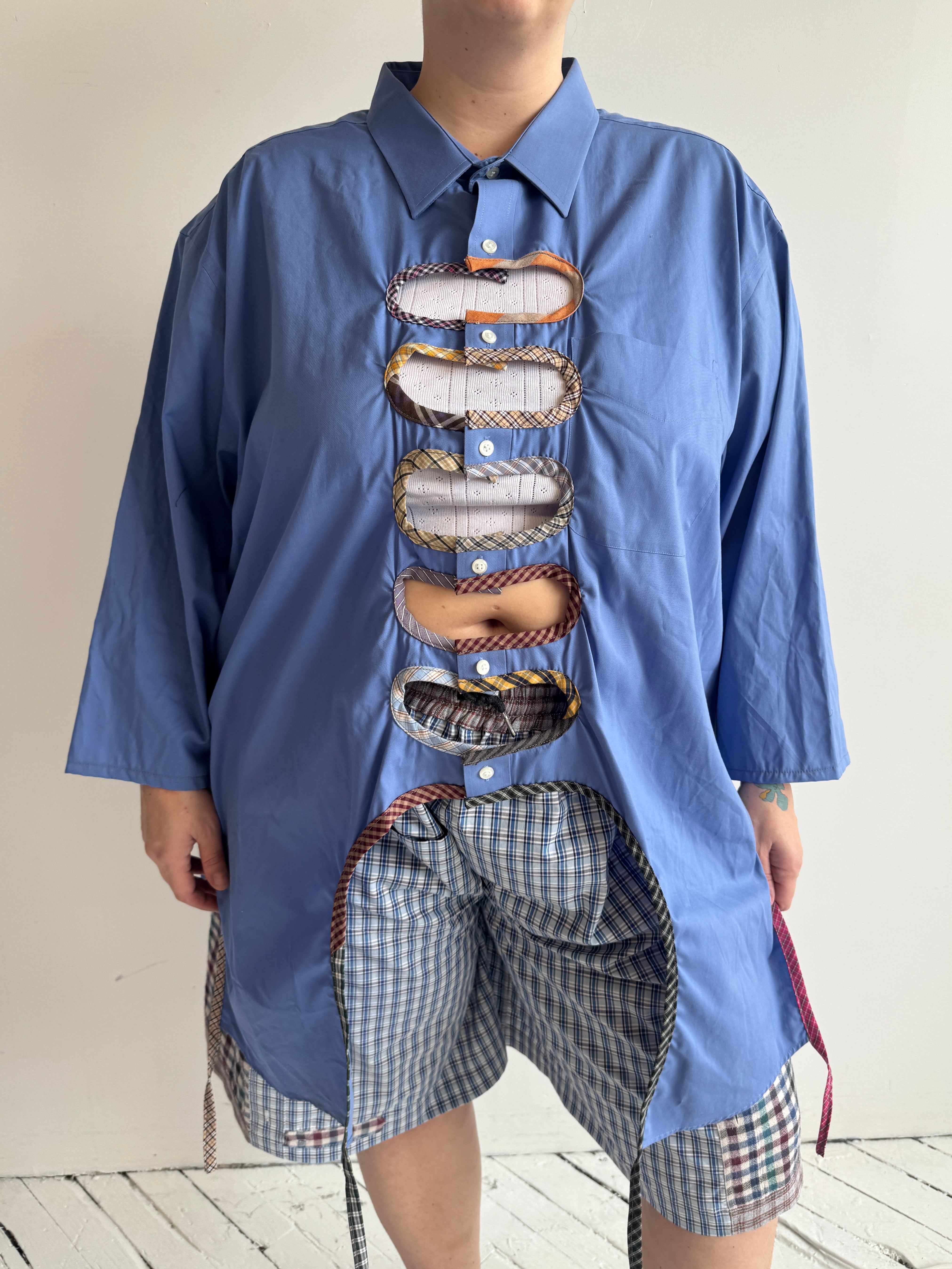 Tiberi x BRZ - Blue Front Cutout Shirt (3X/4X)