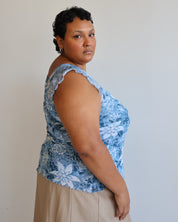 Vintage - Blue Floral Mesh Top (XL-2X)