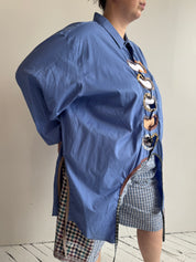 Tiberi x BRZ - Blue Front Cutout Shirt (3X/4X)