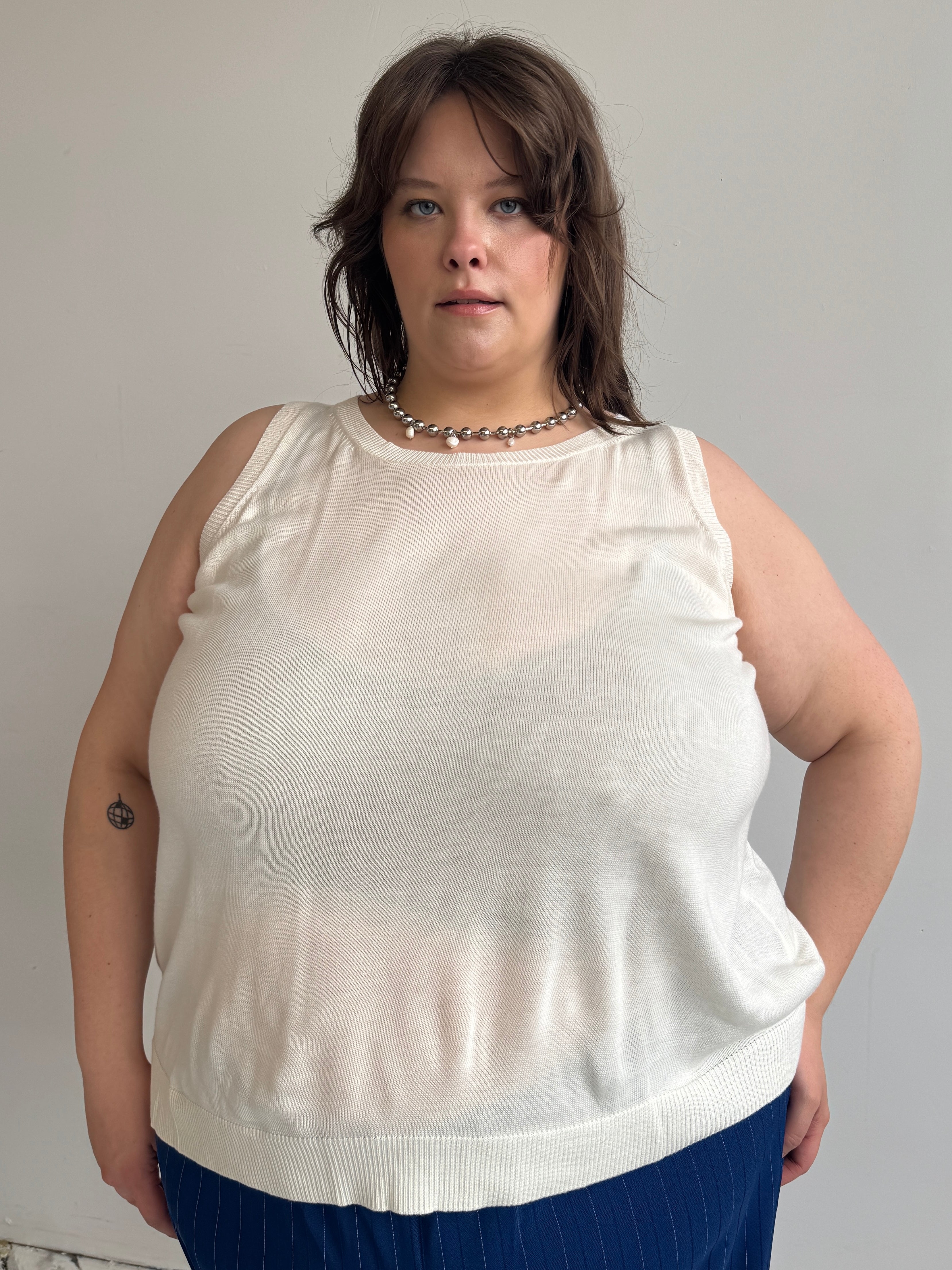 Vintage - White Knit Tank (2X-4X)