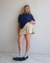 Vintage - Beige Stripe Pleated Mini Skirt (L)